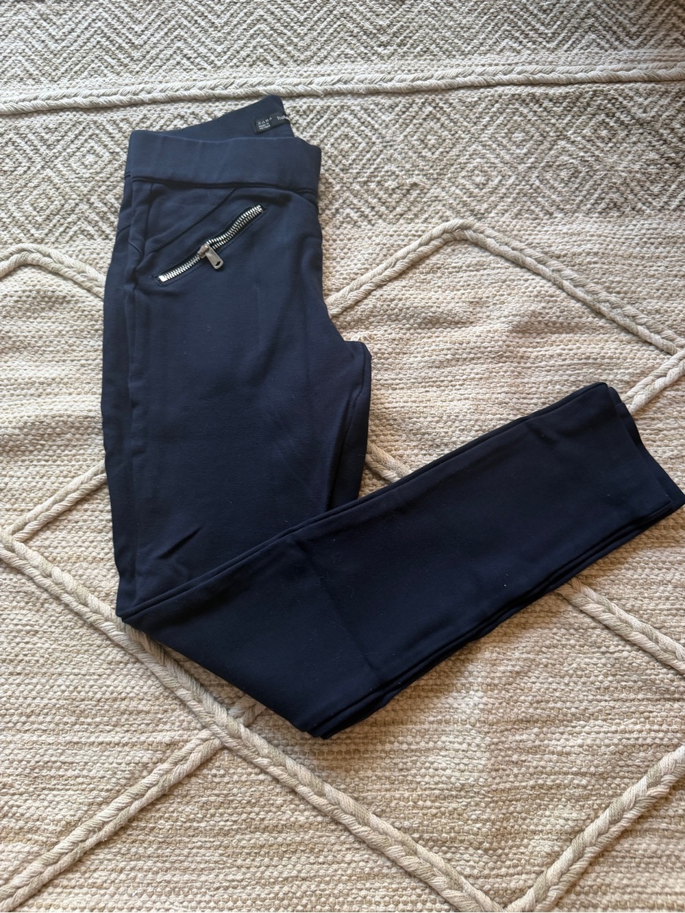 Zara Navy Skinny Pants with faux Zipper Pocket